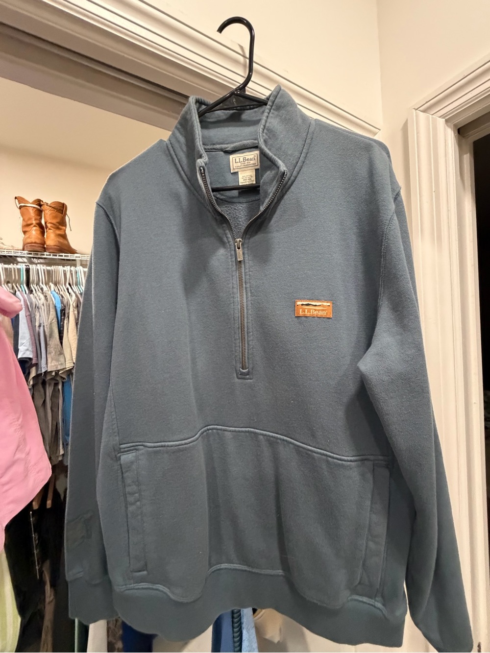 L.L. Bean Men's Slate Blue Quarter-Zip Fleece Pullover